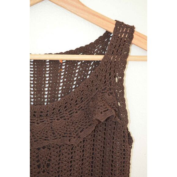 Brown Crochet Ruffle Trim Tank Size Small - Picture 3 of 6